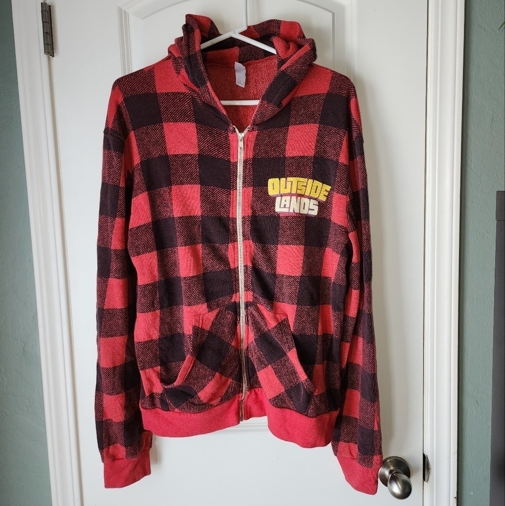 Alternative Outside Lands Red and Black Checkered Zip Hoodie Size Large